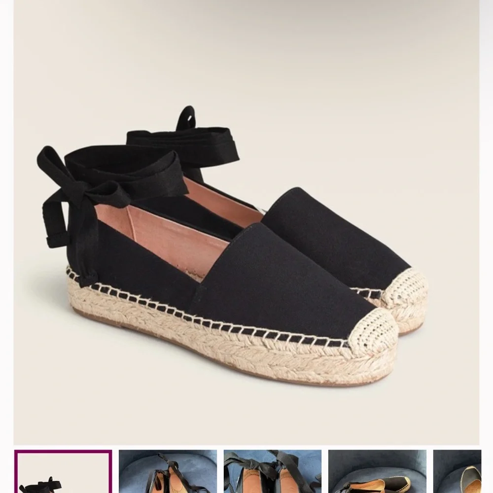 J. Crew NWT Black Canvas Espadrilles with Ankle Tie - Picture 2 of 4